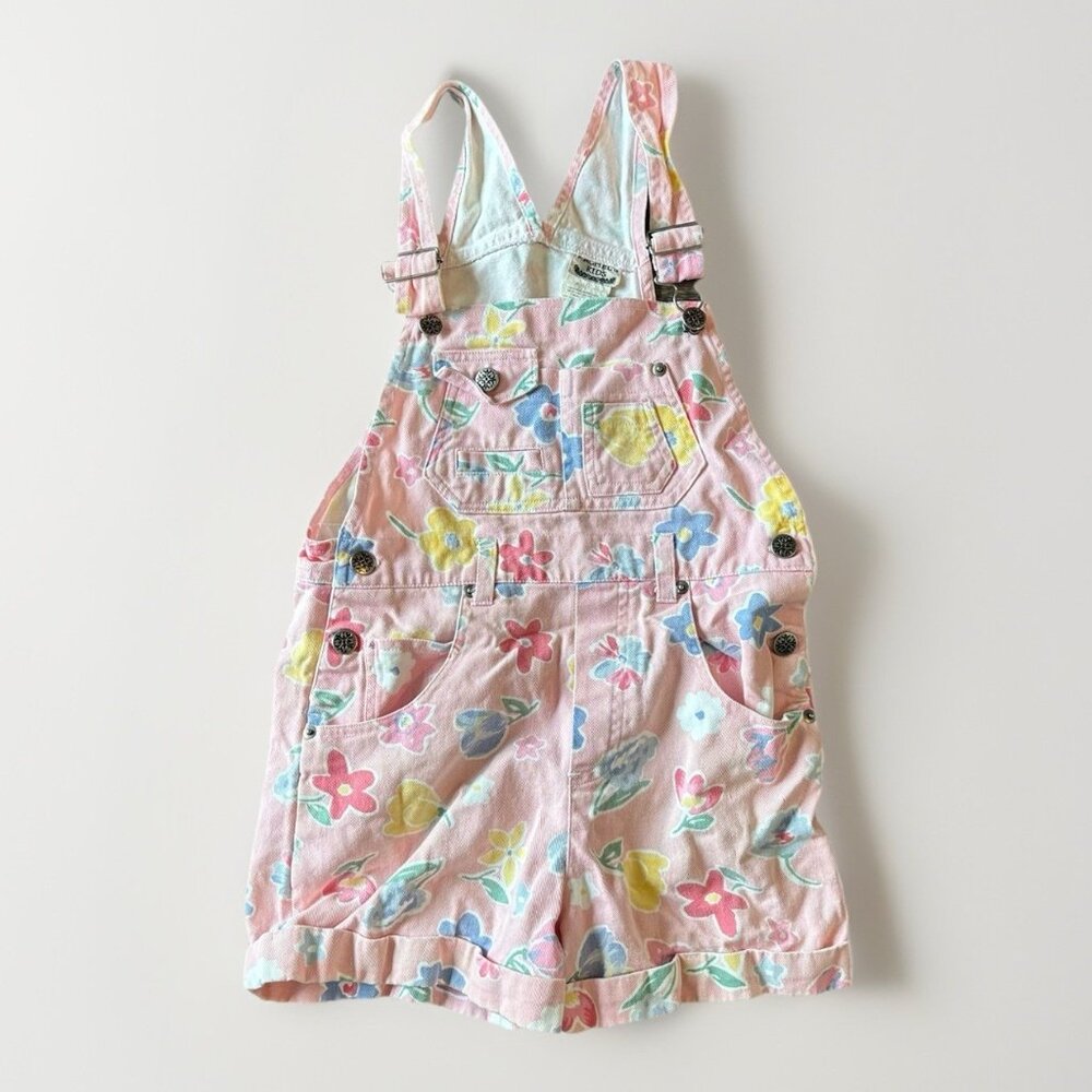 Vintage Rachel's Kids Overalls Floral Shortalls Pink Cottagecore Size 10 FLAWS!!